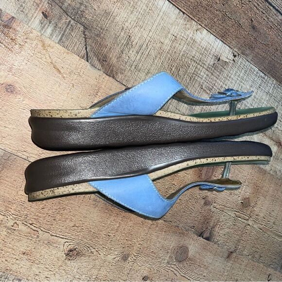 SAS Blue And Green Sanibel T-Strap Slide Leather Sandals. Size 11. - Picture 7 of 10